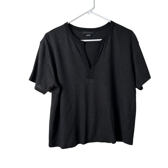 Sanctuary Peasant Split Neck Tee Women’s Small Black Linen Cotton Short Sleeve - Picture 2 of 6